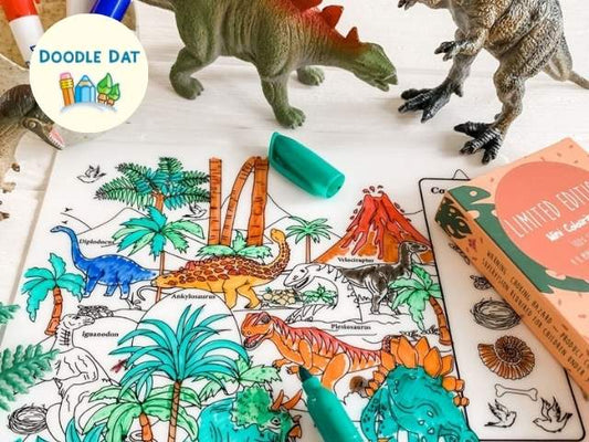Party Pack Reusable Colouring Mat by Doodle Dat - Dinosaurs